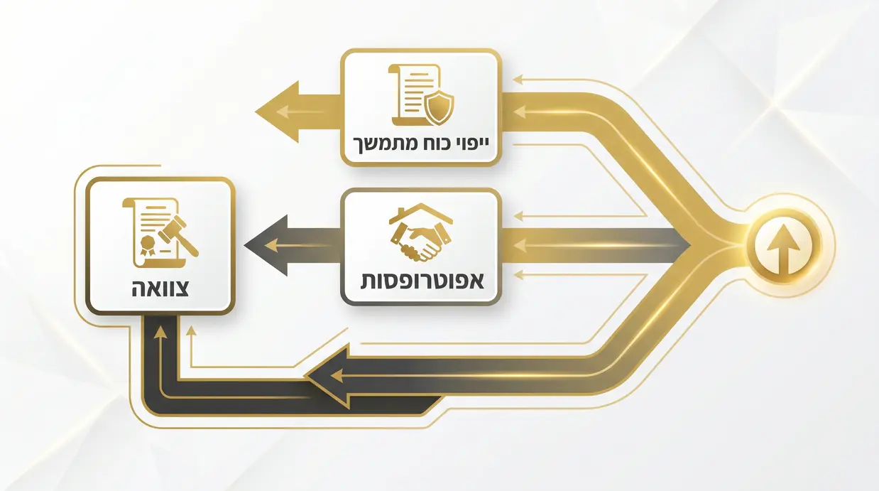 אינפוגרפיקה בעברית המציגה השוואה בין ייפוי כוח מתמשך, אפוטרופסות וצוואה