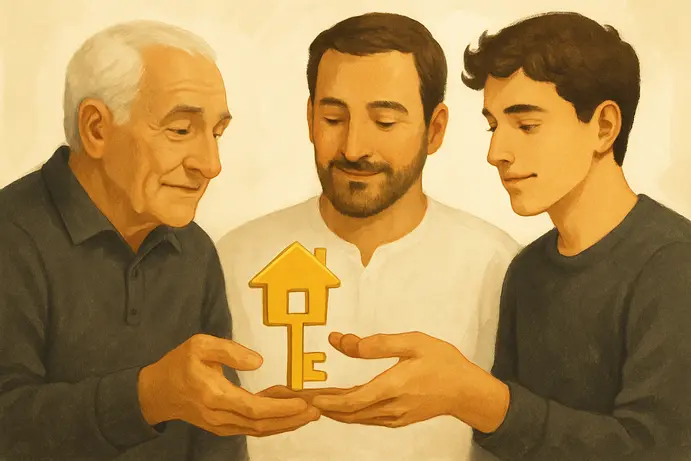 אילוסטרציה של משפחה שמעבירה מפתח דירה מדור לדור