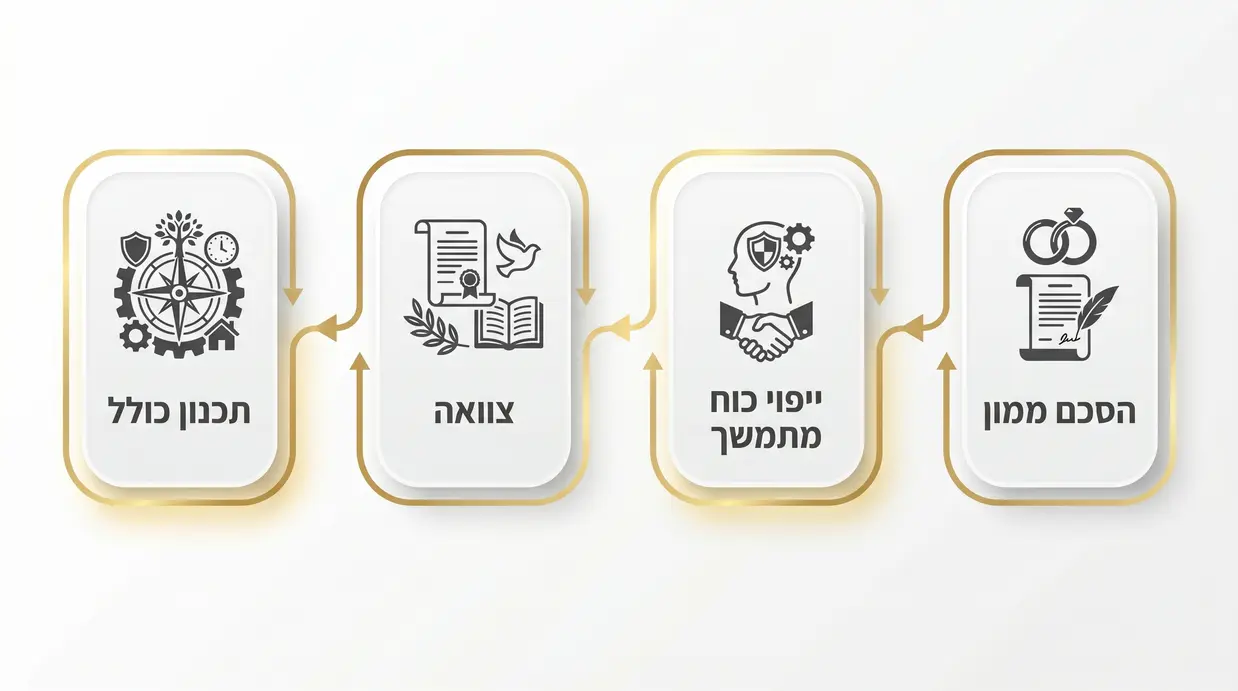 תרשים בעברית המציג קשר בין הסכם ממון, ייפוי כוח וצוואה