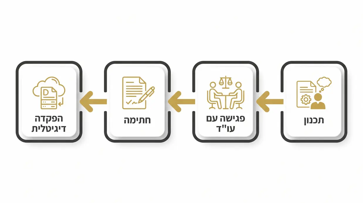 תרשים זרימה בעברית המציג את שלבי עריכת ייפוי כוח מתמשך.