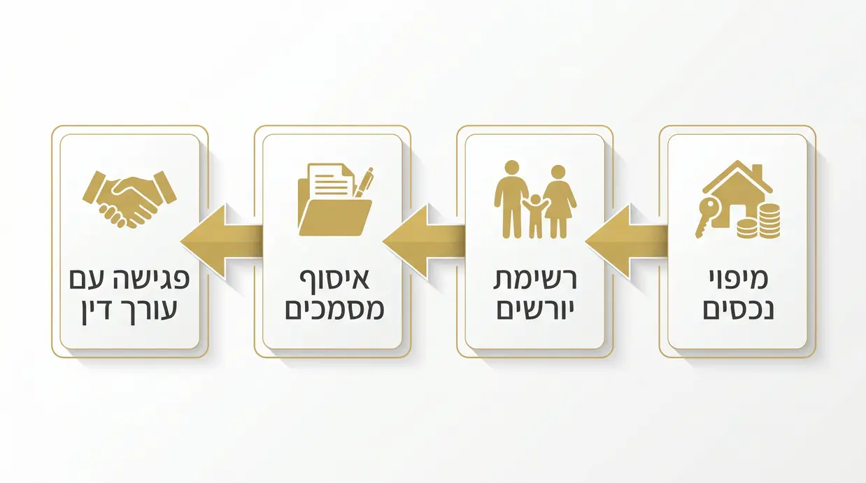 אינפוגרפיקה בעברית המציגה את שלבי ההכנה לפגישה עם עורך דין לצוואות