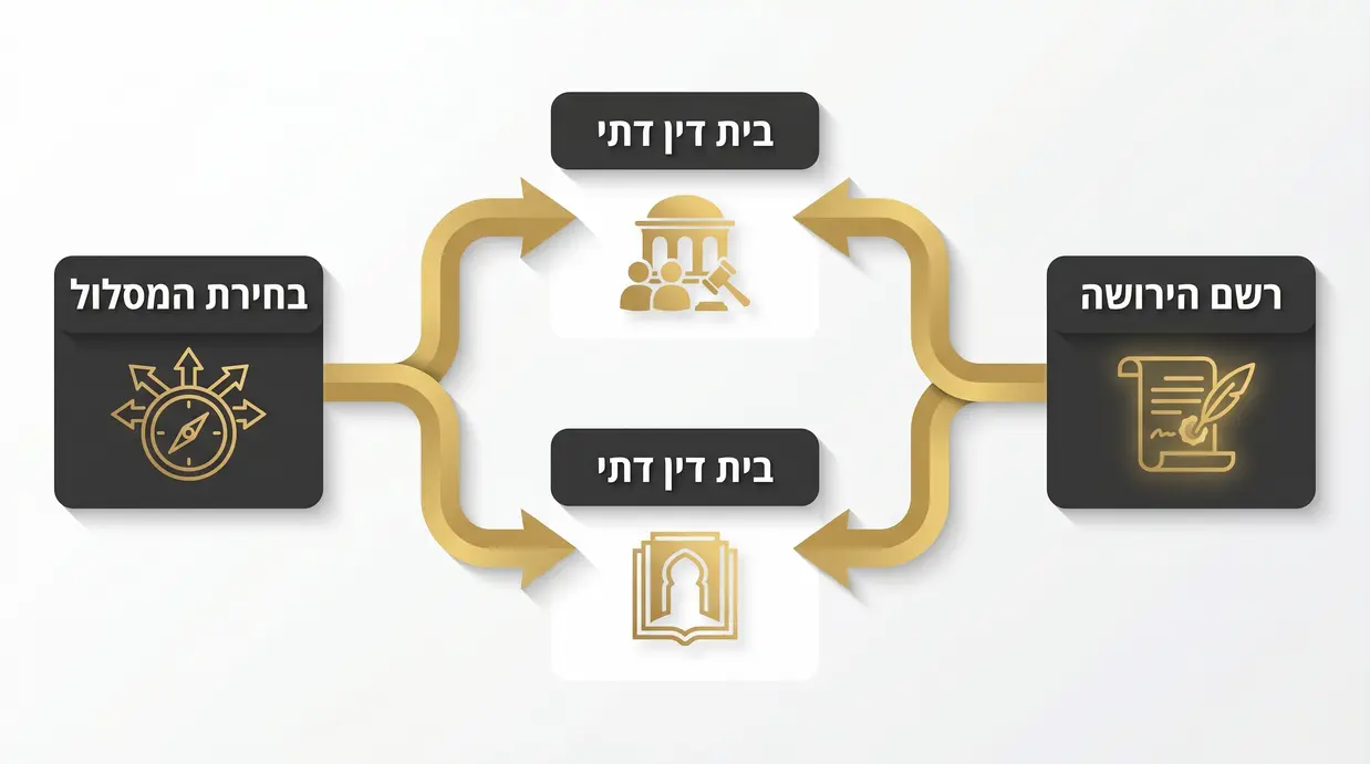 תרשים בעברית המציג בחירה בין רשם הירושה לבית דין דתי