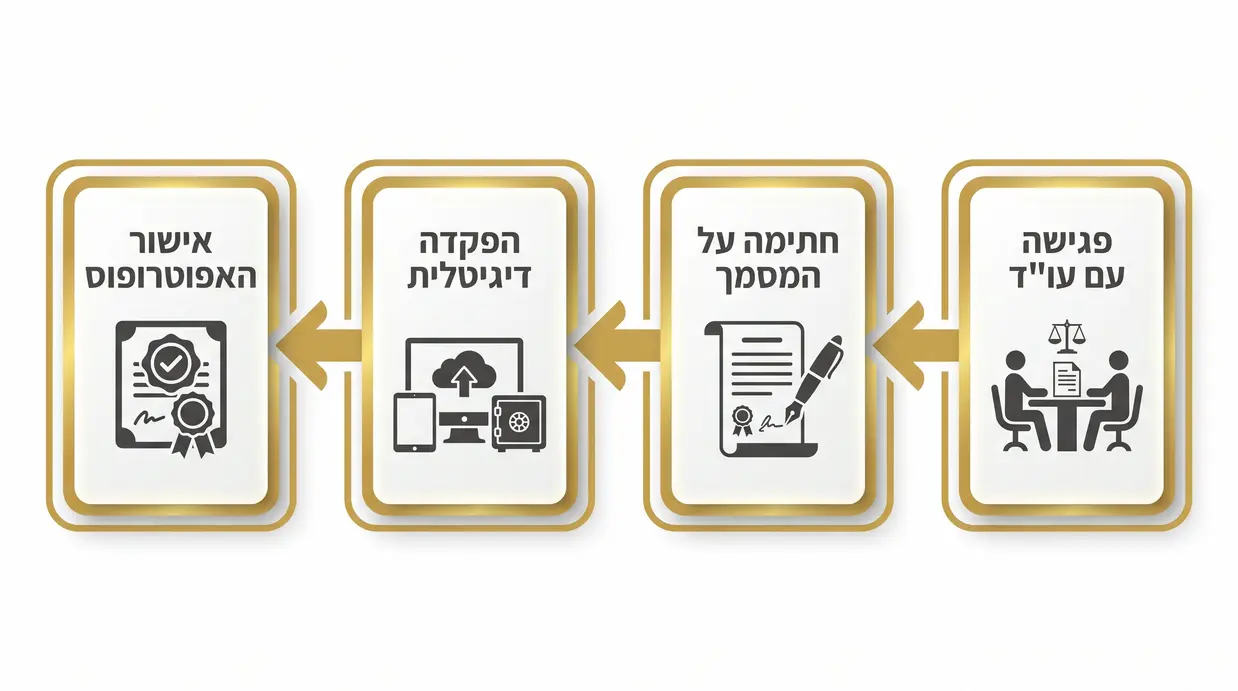 תרשים זרימה בעברית המציג את שלבי עריכת והפקדת ייפוי כוח מתמשך