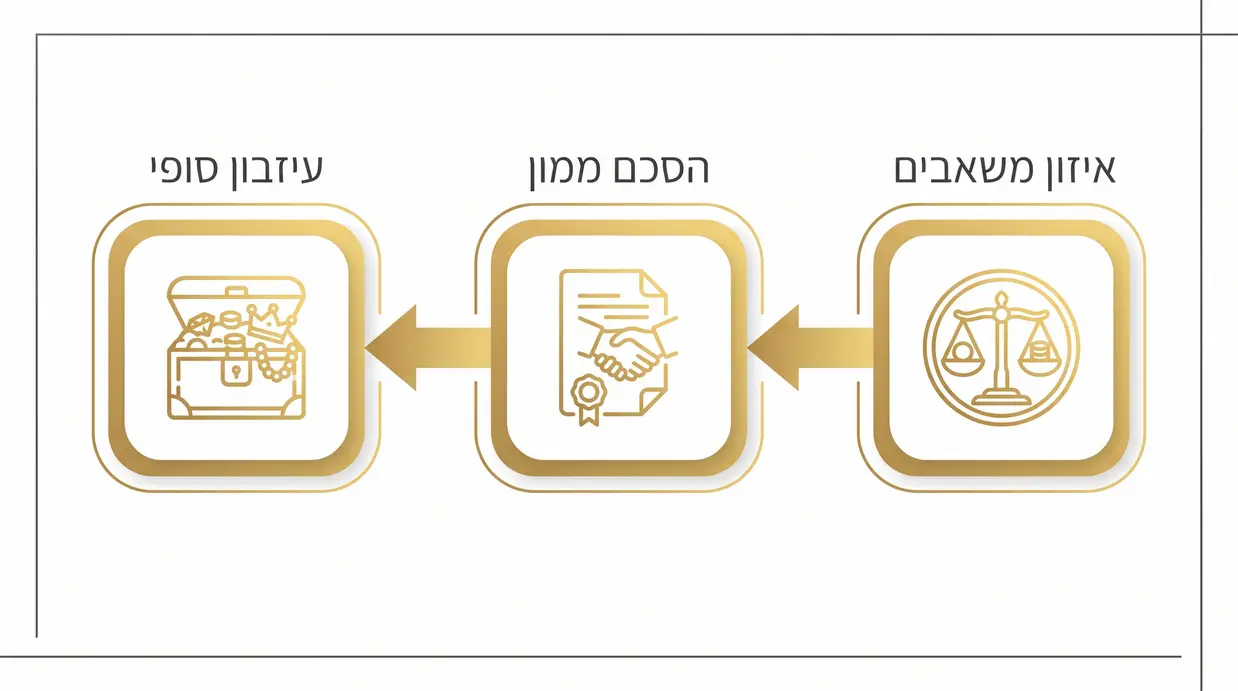 תרשים בעברית המציג את שלבי קביעת היקף העיזבון