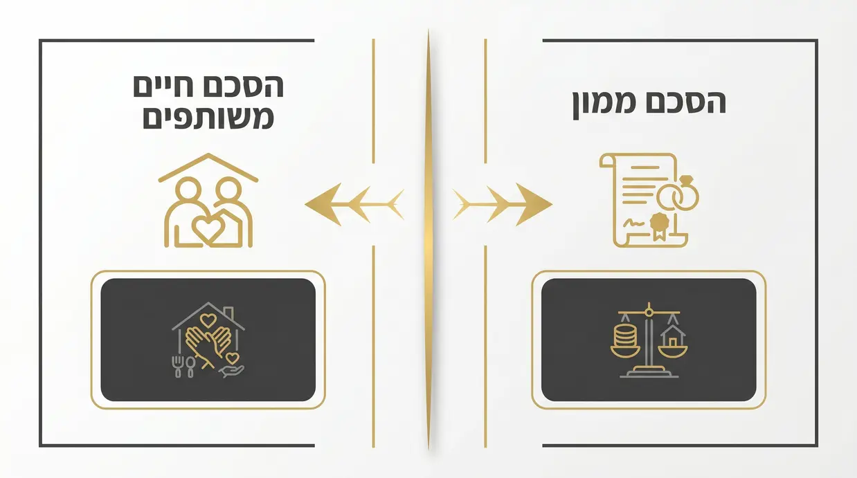 אינפוגרפיקה בעברית המשווה בין הסכם ממון להסכם חיים משותפים