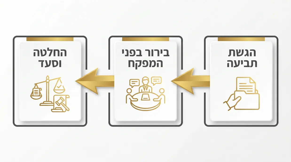 תרשים בעברית של שלבי ההליך בפני המפקח על בתים משותפים
