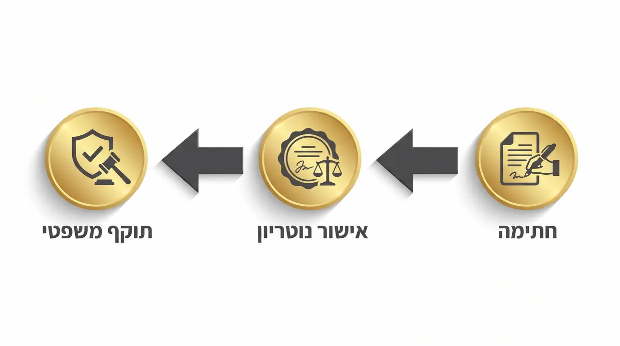 אינפוגרפיקה בעברית המציגה את שלבי אישור ההסכם אצל נוטריון