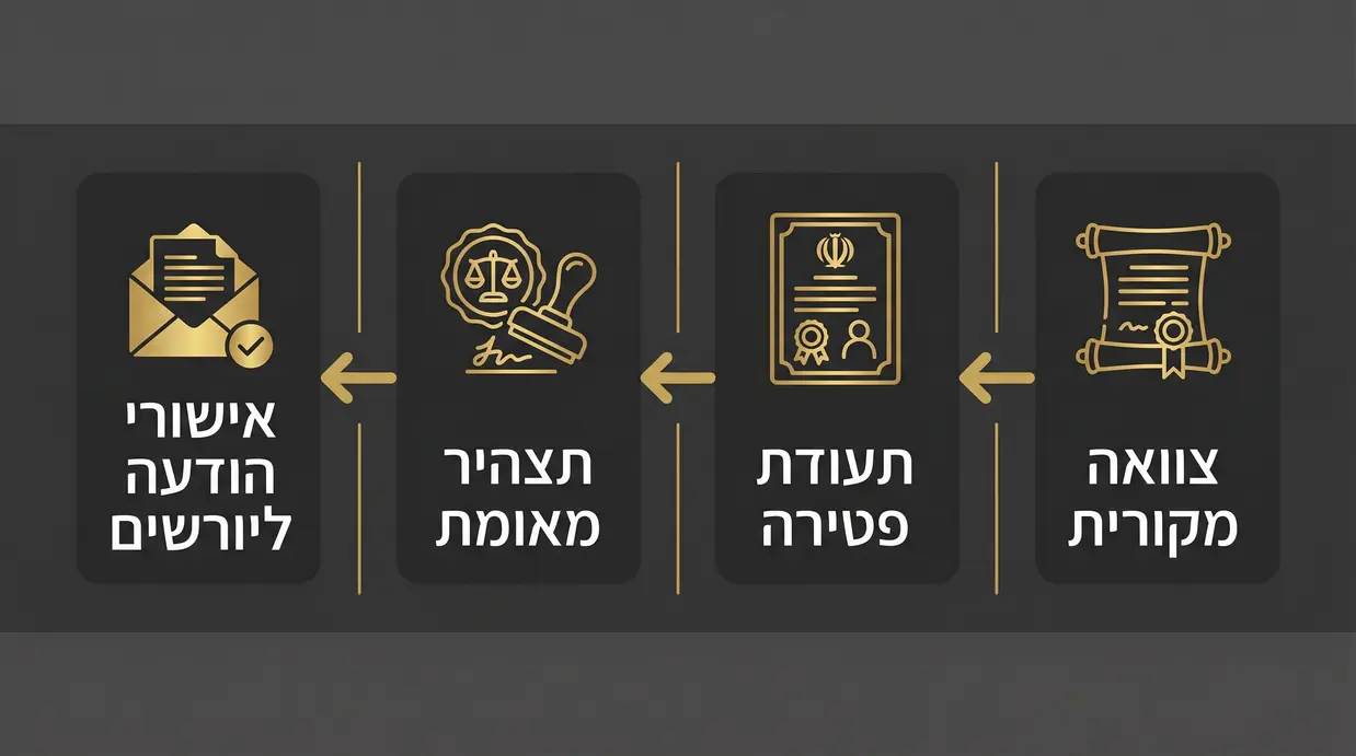 אינפוגרפיקה בעברית המציגה רשימת מסמכים נדרשים לבקשה לצו קיום צוואה
