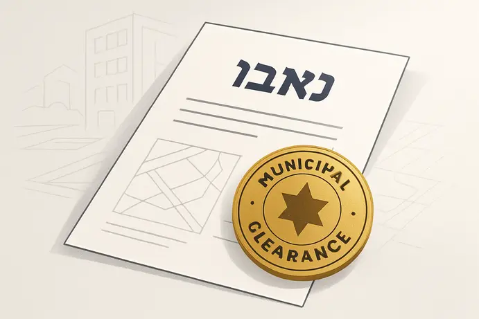 איור מושגי של מסמך טאבו עם חותמת אישור עירייה