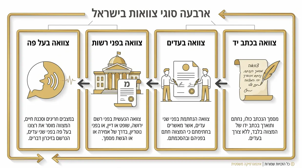 אילוסטרציה המציגה את ארבעת סוגי הצוואות בישראל בצורה גרפית וברורה