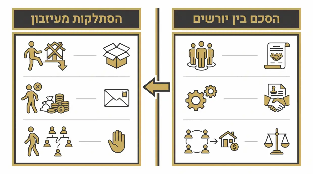 אינפוגרפיקה בעברית המשווה בין הסכם בין יורשים לבין הסתלקות מעיזבון