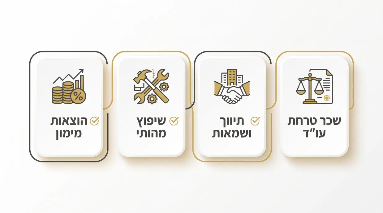 אינפוגרפיקה בעברית המציגה צ'ק ליסט של הוצאות מוכרות למס שבח כמו שכר טרחת עו