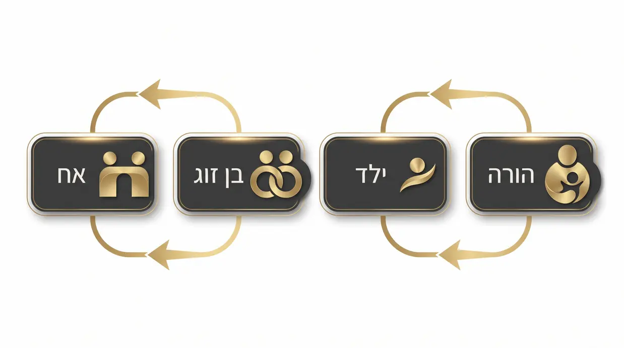תרשים המציג סוגי קרובי משפחה לצורך העברת דירה במתנה