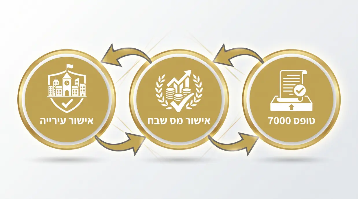 תרשים בעברית המציג את שלבי קבלת אישורי המס במכירת בית פרטי