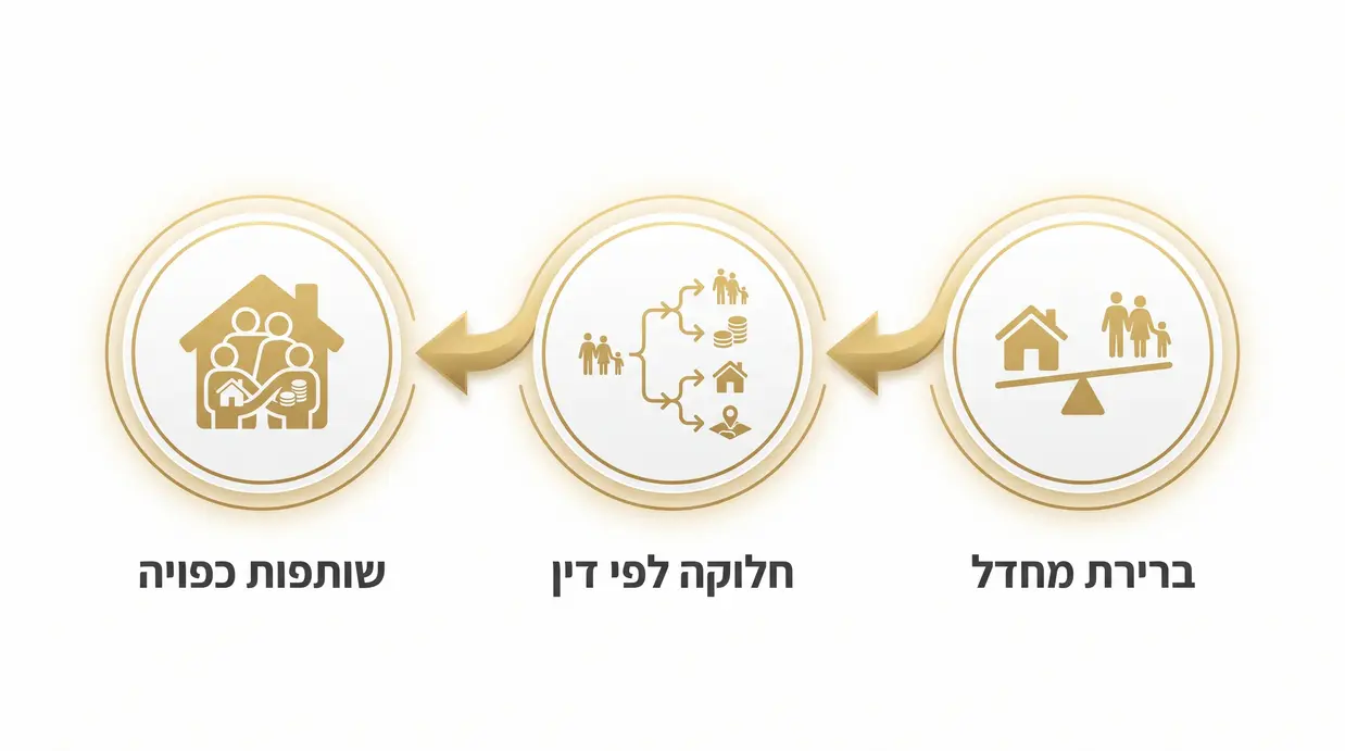 אינפוגרפיקה בעברית המציגה את עקרונות החלוקה לפי דין כשאין צוואה