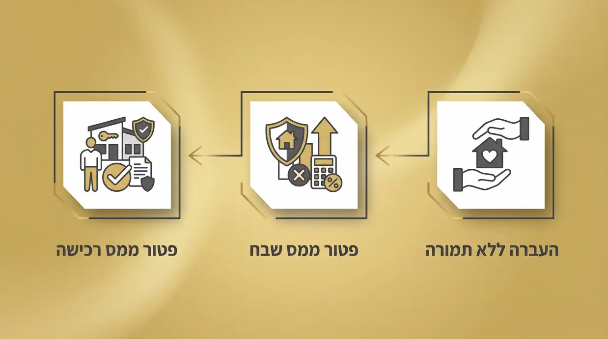 תרשים בעברית המציג את שלבי העברת הזכויות בדירה בין בני זוג לא נשואים והיבטי המס
