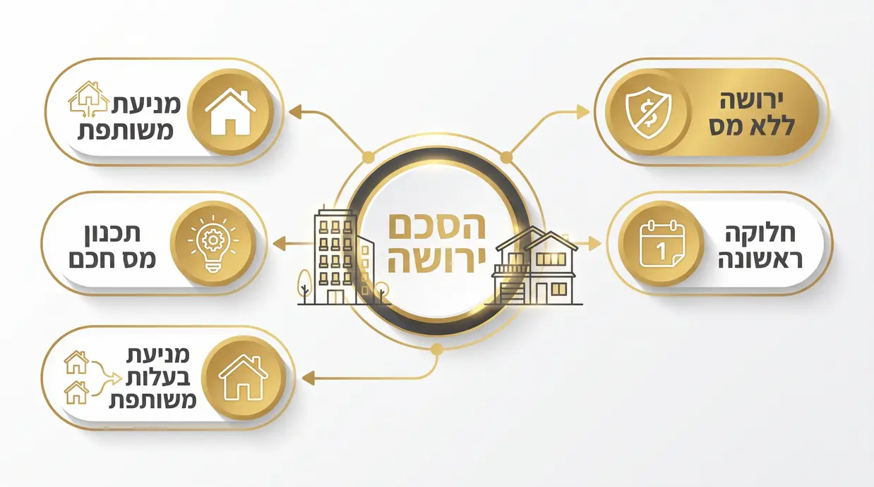 אינפוגרפיקה בעברית על תכנון מס בחלוקת עיזבון עם דירות ונכסי נדל