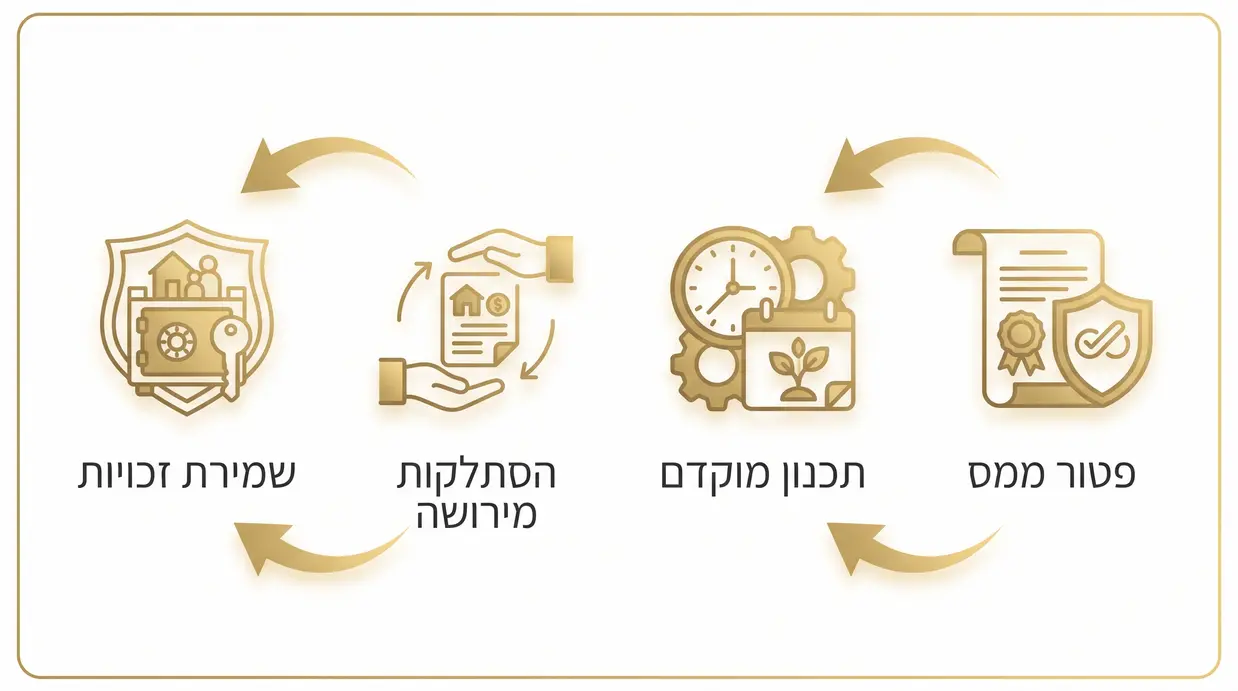 אינפוגרפיקה בעברית על תכנון מס בעיזבון והסתלקות מירושה