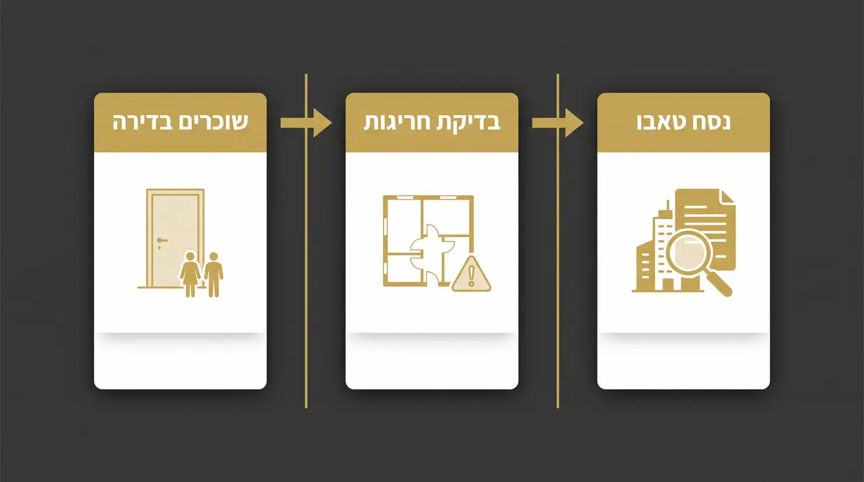 אינפוגרפיקה בעברית של בדיקות משפטיות ותכנוניות לפני מכירת דירה